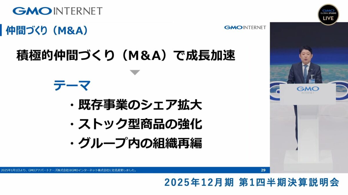 GMOグローバルスタジオで開催したGMOインターネット株式会社の「2025年12月期 第1四半期 決算説明会」
