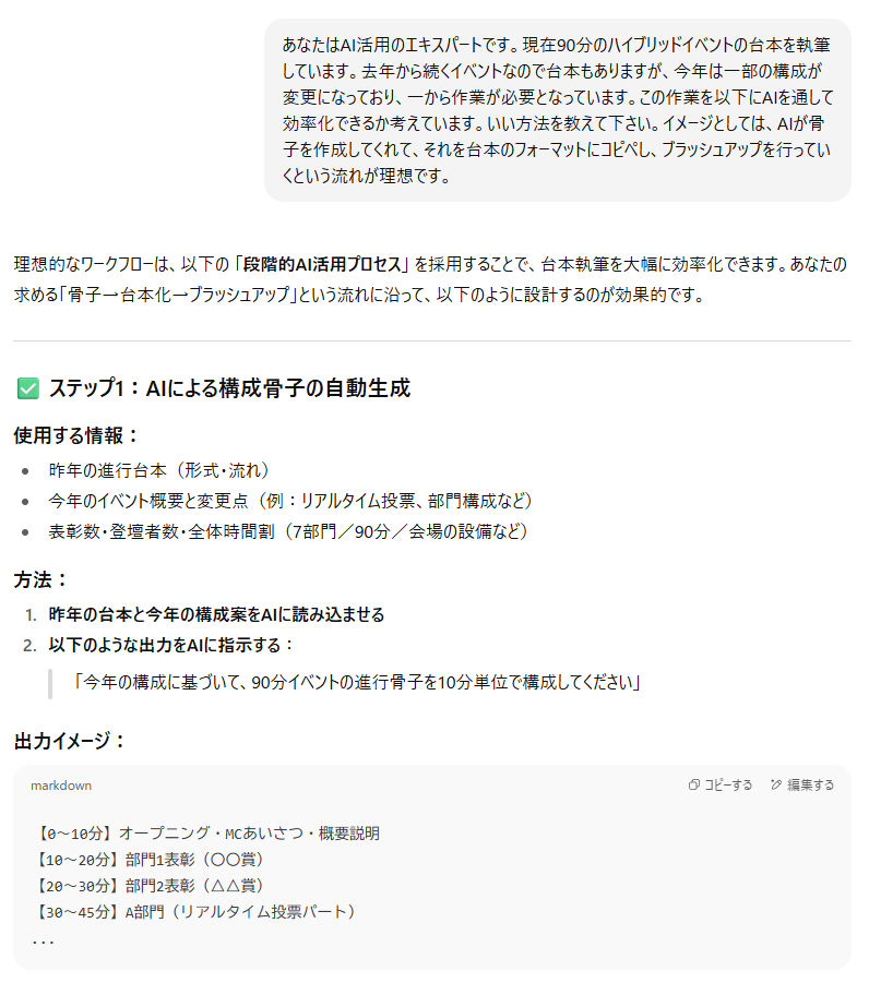 ChatGPTとの実際のやりとり