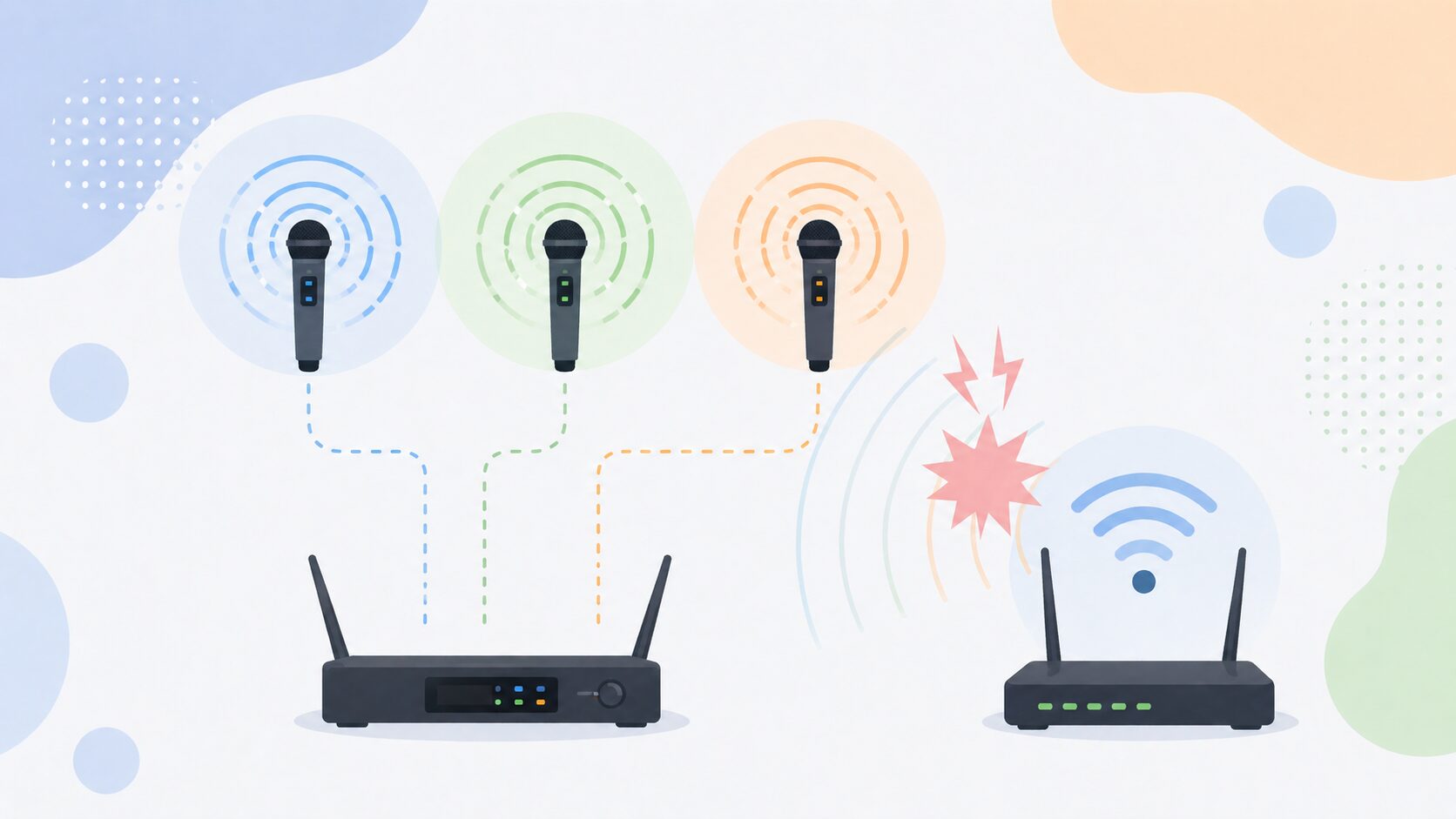 ワイヤレスマイクとWi-Fiの電波干渉のイラスト